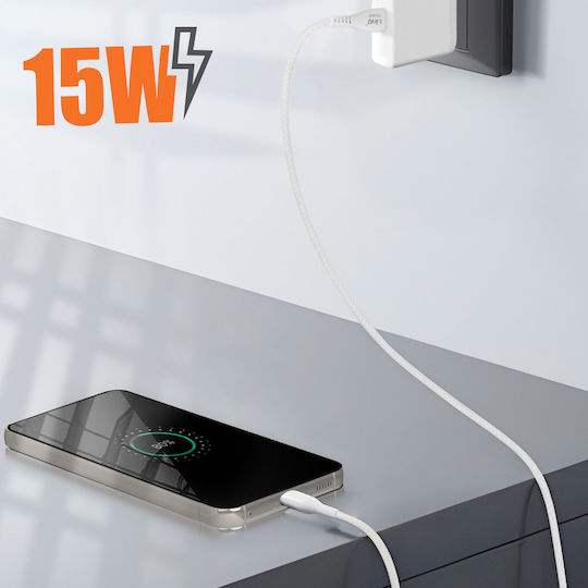 Linq USB auf USB-C 15W Ladeübertragung Geflochtenes Nylon 1m Weiß