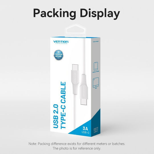 Vention Regular USB 2.0 Cablu USB-C bărbătesc - USB-C 60W Alb 1.5m