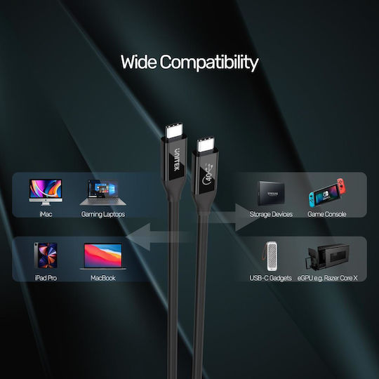 Unitek USB 4 Video Cable USB-C Male - USB-C PD Black 0.8m