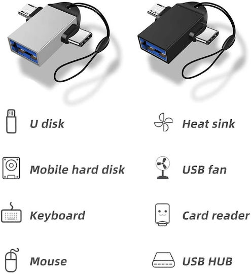 Techsuit Μετατροπέας USB-A female σε USB-C / micro USB male 1τμχ