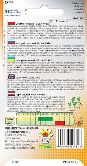 Toraf Vegetable Seeds Palla Rossa 3 Chicory Lettuce 5g Pack