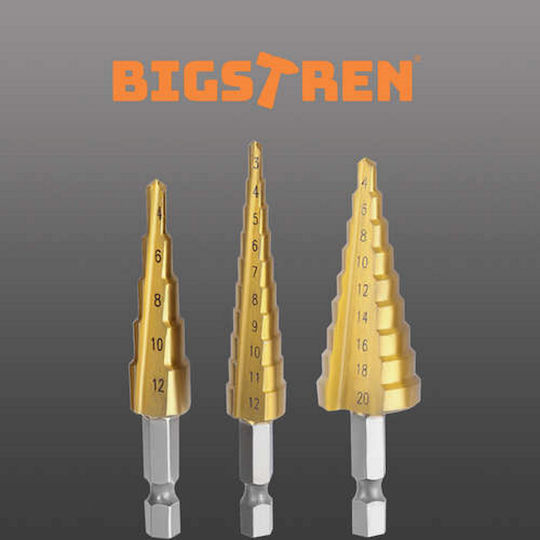 Set 3 Burghie Conice în Trepte Idealstore Oțel HHS Cozi de 6 mm Dimensiuni 4-12mm 3-12mm 4-20mm Include o Cutie de Depozitare Durabil și de Lungă Durată