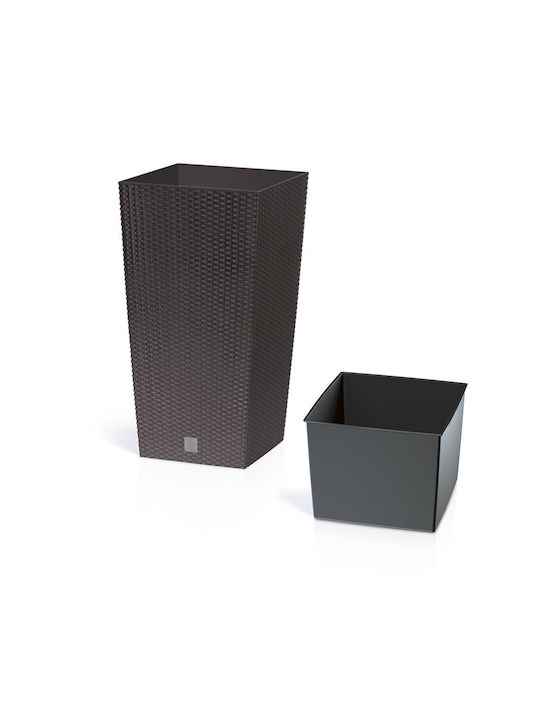 Ghiveci de Flori Idl Malaysia 20 X 20 X 37.6 Cm Fabricat din Polipropilenă Poate Fi Folosit ca Suport pentru Orice Tip de Plantă Design Modern cu Aspect de Împletitură de Ratan pe Suprafața Exterioară Maro