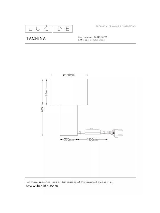 Lucide Lightning Πορτατίφ για Ντουί E14 με Μπεζ Καπέλο και Καφέ Βάση