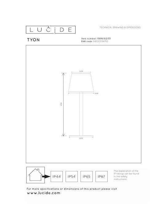 Lucide Lightning Tyon Πορτατίφ LED με Λευκό Καπέλο και Πράσινη Βάση