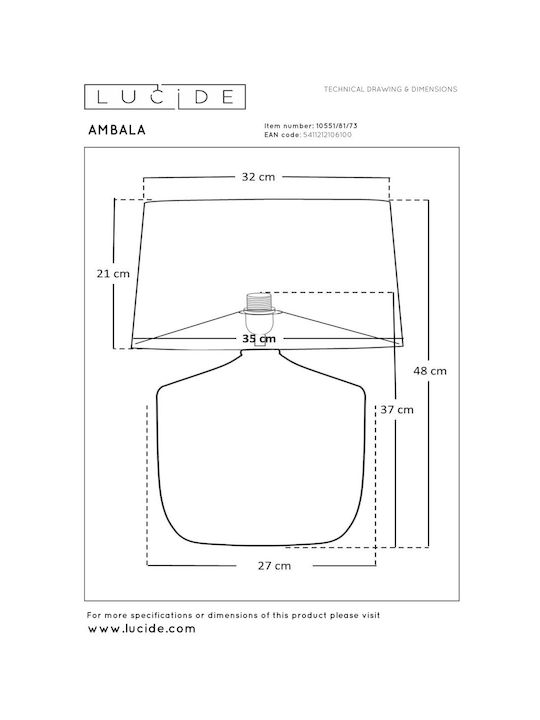 Lucide Lightning Ξύλινο Πορτατίφ για Ντουί E27 με Λευκό Καπέλο και Βάση