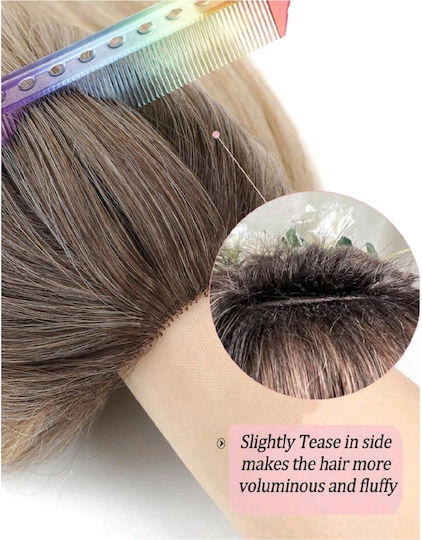 Topper Toupee De Păr Pentru Femei Cu Clip Suprafață Mare Culoare Castaniu Gri Cu Reflexii 18 Inch