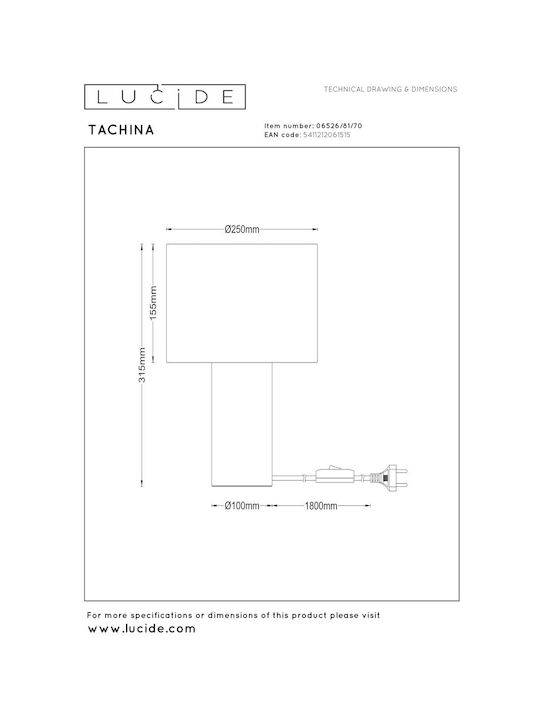 Lucide Lightning Table Lamp for Socket E14 with Beige Shade and Brown Base
