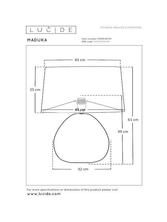 Lucide Lightning Ξύλινο Πορτατίφ για Ντουί E27 με Μπεζ Καπέλο και Βάση