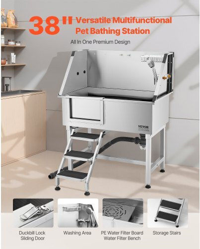Vevor Dog Grooming Bathtub Stainless Steel Stairs Faucet Left Door 96.5 cm Bxgcwyg38czj4vwjjv0