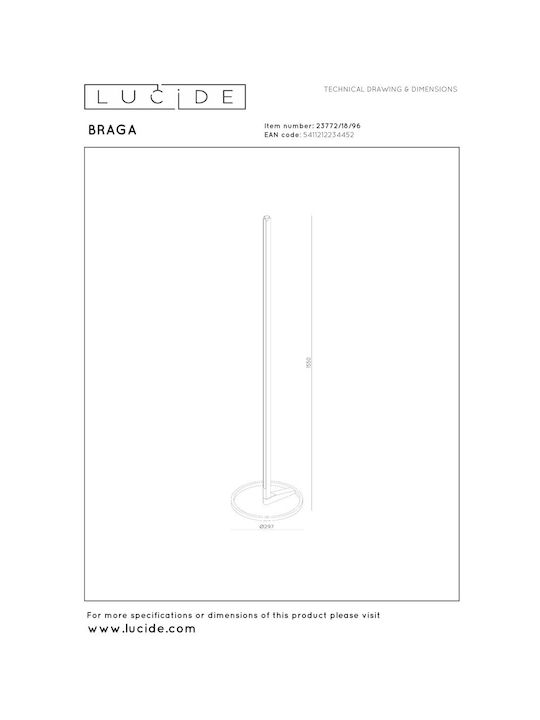 Lucide Lightning Braga LED Floor Lamp with Adjustable White Light Brown