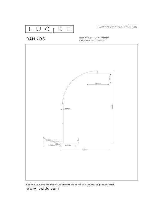 Lucide Lightning Rankos Φωτιστικό Δαπέδου με Ντουί για Λαμπτήρα E27 Μαύρο