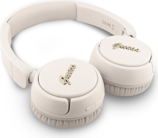 Guess Script Metal Logo Kabellos / Kabelgebunden Am Ohr Kopfhörer mit 30 Stunden Betriebszeit Beige