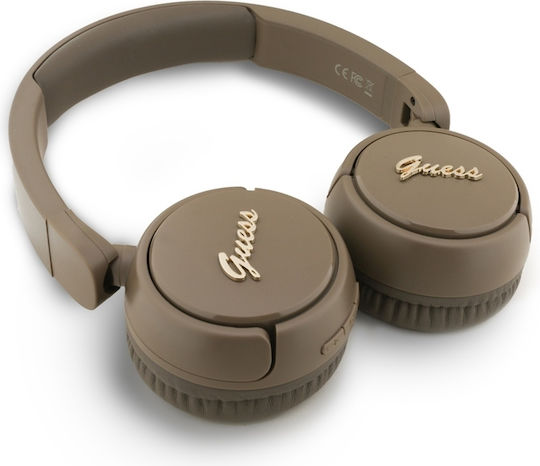 Guess Metal Logo Script Wireless / Wired On Ear Headphones with 30 hours of Operation Brown