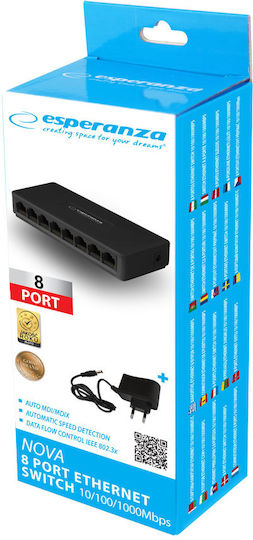 Esperanza ENS104 Unmanaged L2 Switch με 8 Θύρες Gigabit (1Gbps) Ethernet