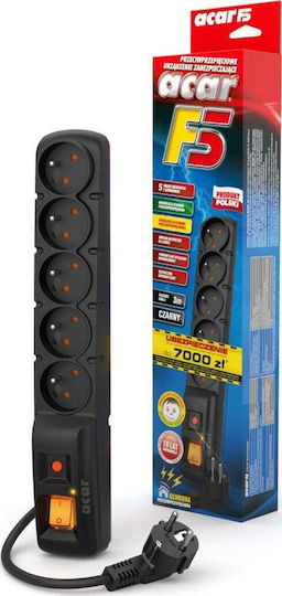 Acar Bandă de alimentare Securitate 5 Prize cu USB-A și Cablu 3m