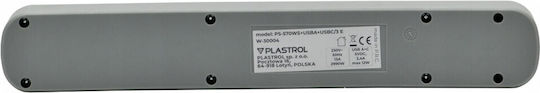 Plastrol Power Strip 5 Positions with 1 USB-A, 1 USB-C, Switch and Cable 3m