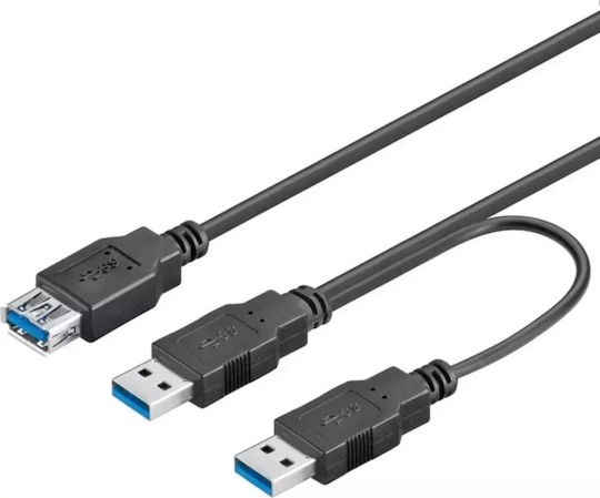 PremiumCord USB 2.0 Cable USB-A male - 2x USB-A male Μαύρο 0.5m