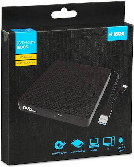 iBox External DVD/CD Recorder for Desktop / Laptop Black