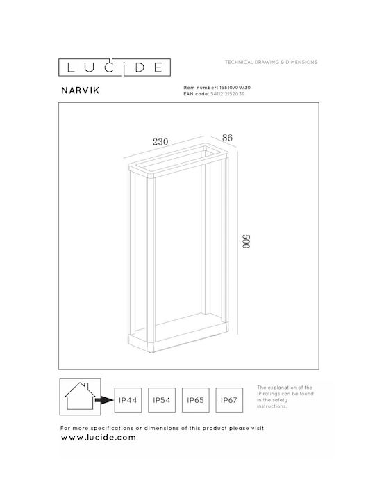 Lucide Lightning Φωτιστικό Κολωνάκι LED Εξωτερικού Χώρου 2W με Θερμό Λευκό Φως IP65 Μαύρο