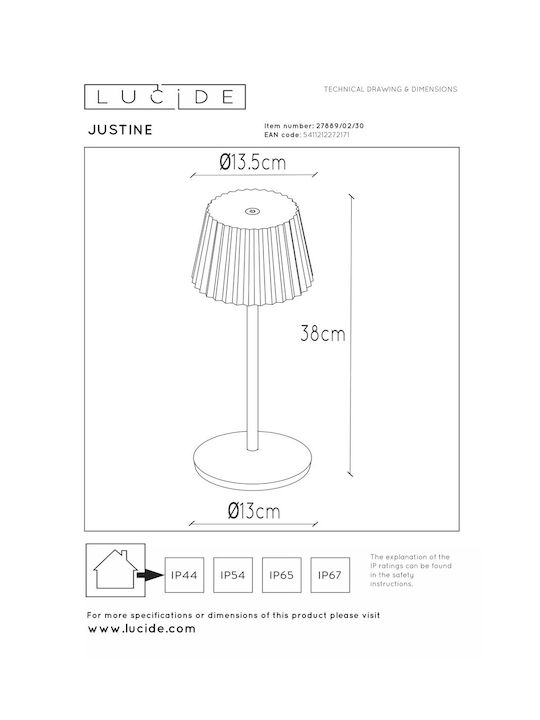 Lucide Lightning Lucide Επιτραπέζιo Φωτιστικό LED Εξωτερικού Χώρου 2W με Θερμό Λευκό Φως IP54 Μαύρο