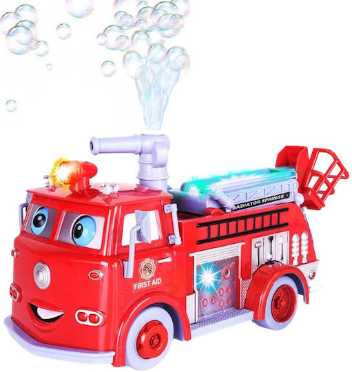 Camion de Pompieri Interactiv Idealstore Bubble Fun Echipat cu un Tun Mobil care Eliberează Bule Funcții de Sunet și Lumină Funcție de Evitare a Obstacolelor