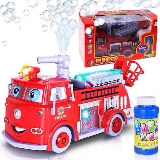 Camion de Pompieri Interactiv Idealstore Bubble Fun Echipat cu un Tun Mobil care Eliberează Bule Funcții de Sunet și Lumină Funcție de Evitare a Obstacolelor