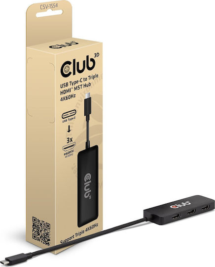 Club3D USB-C Docking Station with HDMI 4K and Support for 3 Monitors Black (CSV-1554)