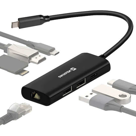 Swissten USB-C Docking Station με HDMI 4K PD Ethernet Μαύρο (44040203)