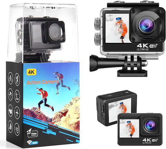 idl-Q60AR 128GB Cameră de Acțiune 4K Ultra HD Subacvatică (cu Carcasă) cu Ecran 2" și Wi-Fi Neagră