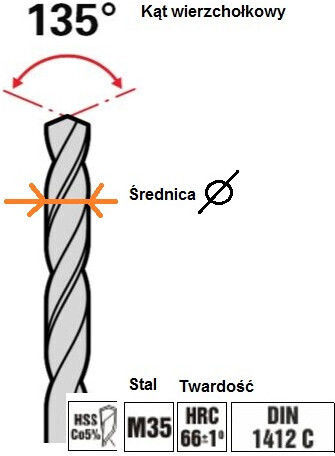 Artpol Drill Cobaltium Titanium with Cylindrical Shank for Metal 7x35mm