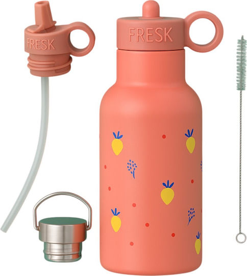 Fresk Kids Water Bottle Thermos Stainless Steel with Straw Orange 350ml