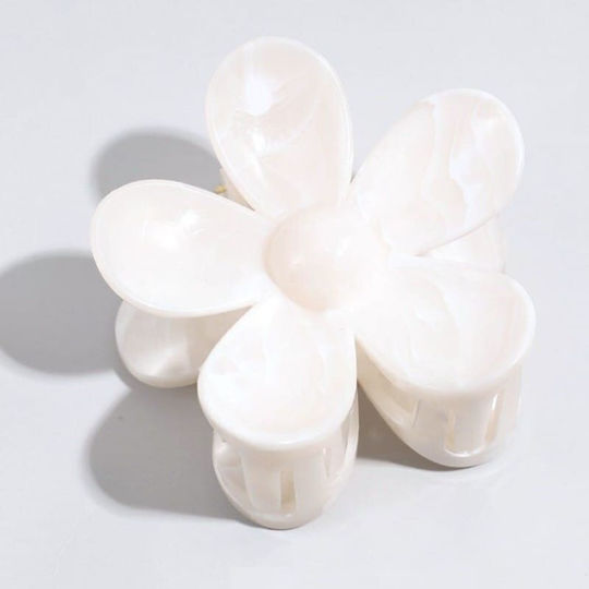Hair Clip Xl Clamp Flower Marmurek White 7.5 X 8cm Sp379b