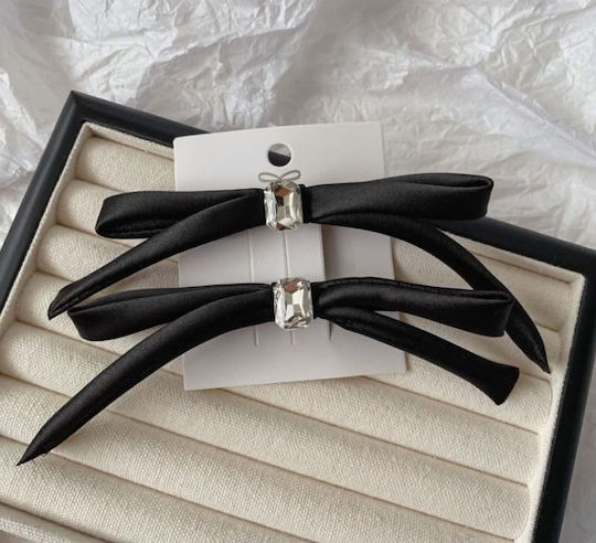 Set 2 Black Hair Clips XL 10 Cm Crystal Bows Sp339