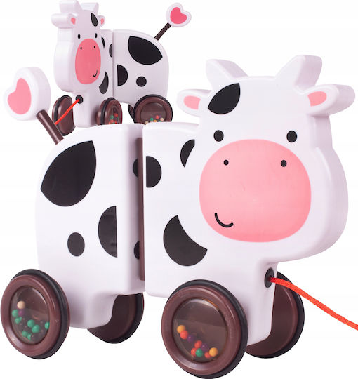 Jucărie Interactivă Văcuța Fericită Idealstore Dimensiune 18 X 19 X 9 Cm Dotată cu Frânghie Fabricată din Plastic de Înaltă Calitate Roți Acoperite cu Cauciuc Bile Umplute Poate Fi Separată în 2 Părți