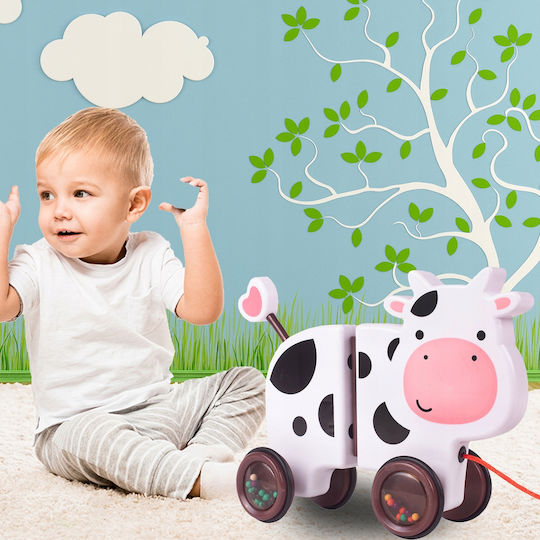 Jucărie Interactivă Văcuța Fericită Idealstore Dimensiune 18 X 19 X 9 Cm Dotată cu Frânghie Fabricată din Plastic de Înaltă Calitate Roți Acoperite cu Cauciuc Bile Umplute Poate Fi Separată în 2 Părți
