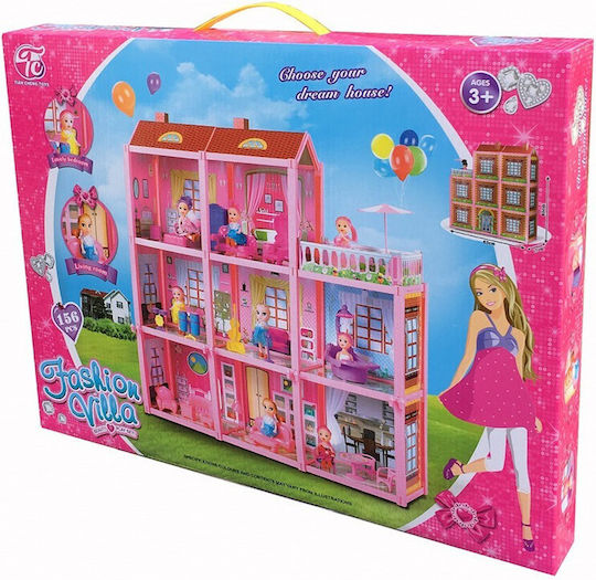 Idealstore Căsuță de Păpuși Poveste Echipată cu 8 Camere și o Terasă Dimensiuni 17x60x65 Cm Include 22 Elemente Mobilier Vilă Ideală pentru Dezvoltarea Comportamentului Social