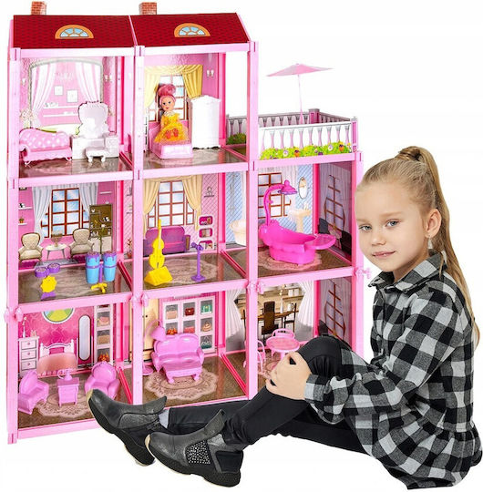 Idealstore Căsuță de Păpuși Poveste Echipată cu 8 Camere și o Terasă Dimensiuni 17x60x65 Cm Include 22 Elemente Mobilier Vilă Ideală pentru Dezvoltarea Comportamentului Social