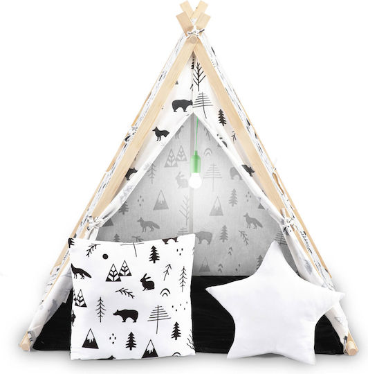 Luminile cortului de joacă Idealstore Tipi Model Tipi Bumbac Natural Perne Saltea Izolatoare Structură Stabilă Pereți Glisanți Husă de Depozitare Design cu Imprimeu Animal