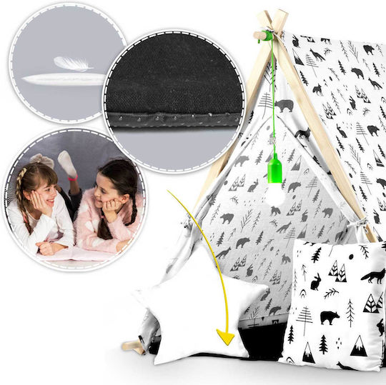 Luminile cortului de joacă Idealstore Tipi Model Tipi Bumbac Natural Perne Saltea Izolatoare Structură Stabilă Pereți Glisanți Husă de Depozitare Design cu Imprimeu Animal