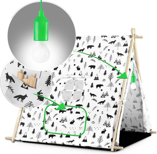 Luminile cortului de joacă Idealstore Tipi Model Tipi Bumbac Natural Perne Saltea Izolatoare Structură Stabilă Pereți Glisanți Husă de Depozitare Design cu Imprimeu Animal