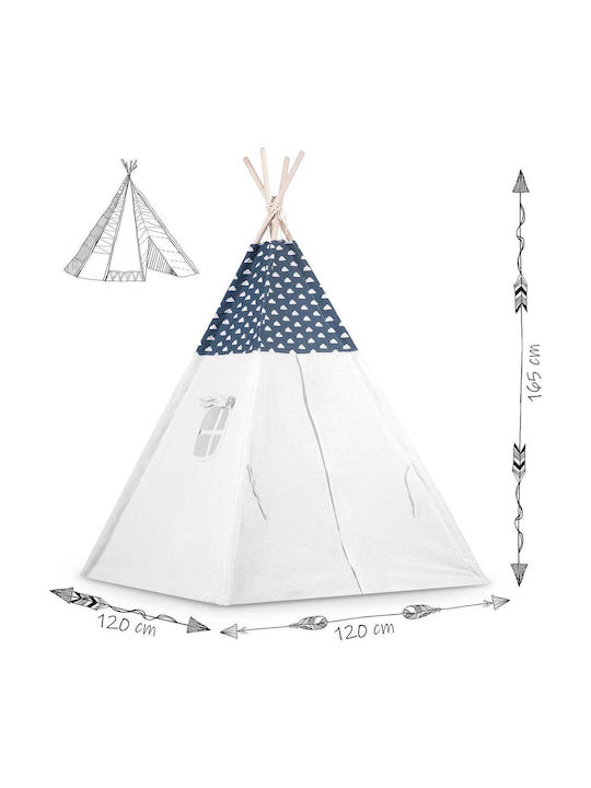 Spielzelt Lichter Idealstore Tipi-Modell Naturbaumwolle Kissen Isoliermatte Stabile Struktur Verschiebbare Wände Aufbewahrungshülle Blau Weiß Farbe