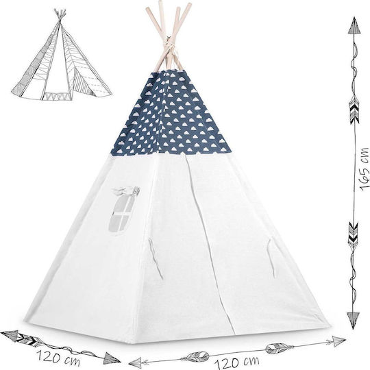 Play Tent Lights Idealstore Tipi Tipi Model Natural Cotton Cushions Insulating Mat Stable Structure Sliding Walls Storage Cover Blue White Color