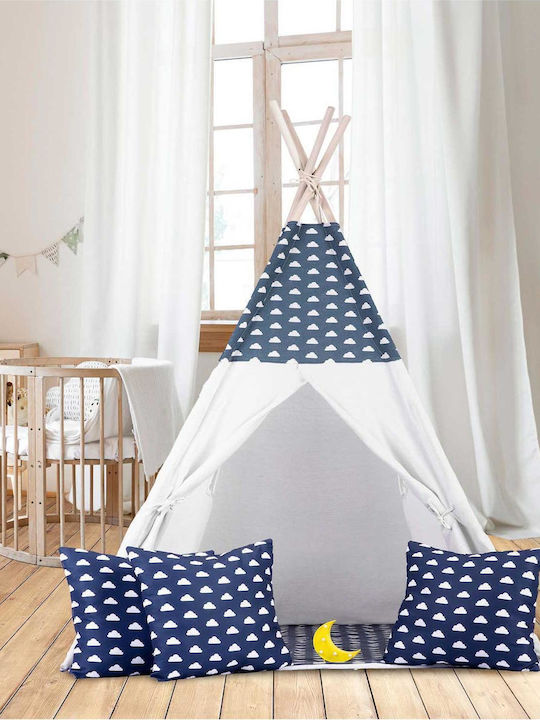 Spielzelt Lichter Idealstore Tipi-Modell Naturbaumwolle Kissen Isoliermatte Stabile Struktur Verschiebbare Wände Aufbewahrungshülle Blau Weiß Farbe