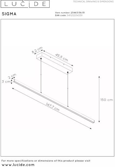 Lucide Lightning Κρεμαστό Φωτιστικό Λευκό LED
