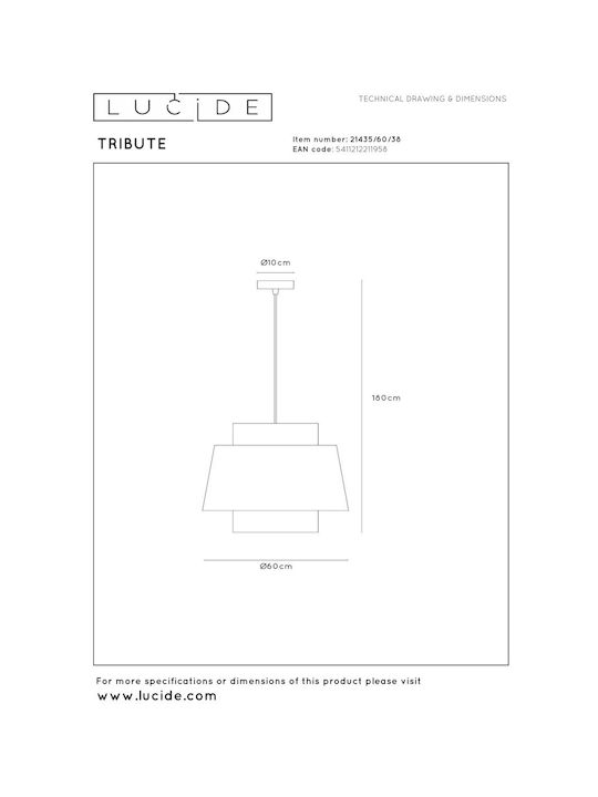 Lucide Lightning Κρεμαστό Φωτιστικό Μπεζ με Ντουί E27 60x60εκ.