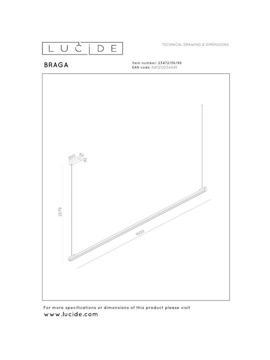 Lucide Lightning Braga Κρεμαστό Φωτιστικό Καφέ LED με Ρυθμιζόμενο Λευκό Φως