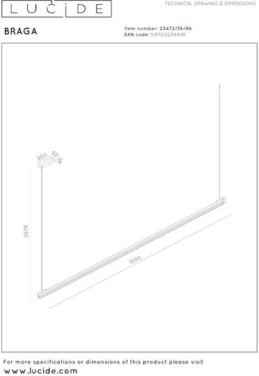 Lucide Lightning Braga Κρεμαστό Φωτιστικό Καφέ LED με Ρυθμιζόμενο Λευκό Φως