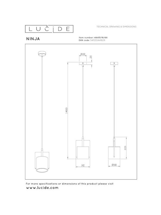 Lucide Lightning Ninja Висящо Осветително Тяло Розов с Цокъл E27 16x16см.