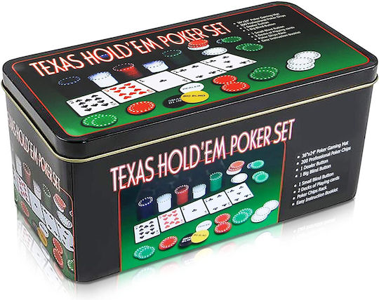 Set 200 Poker Chips in Metallic Box with Felt